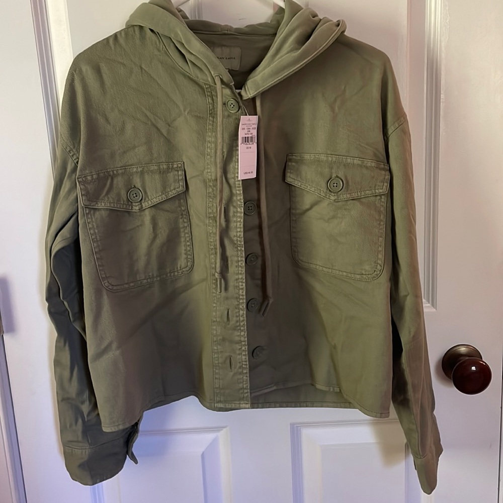 Green denim jacket